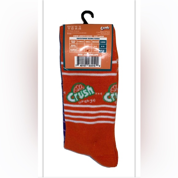 Grape Orange Crush Soda Crew Socks 2 Pair Men8-12 Women9-13 Purple Orange w Logo - Picture 2 of 11